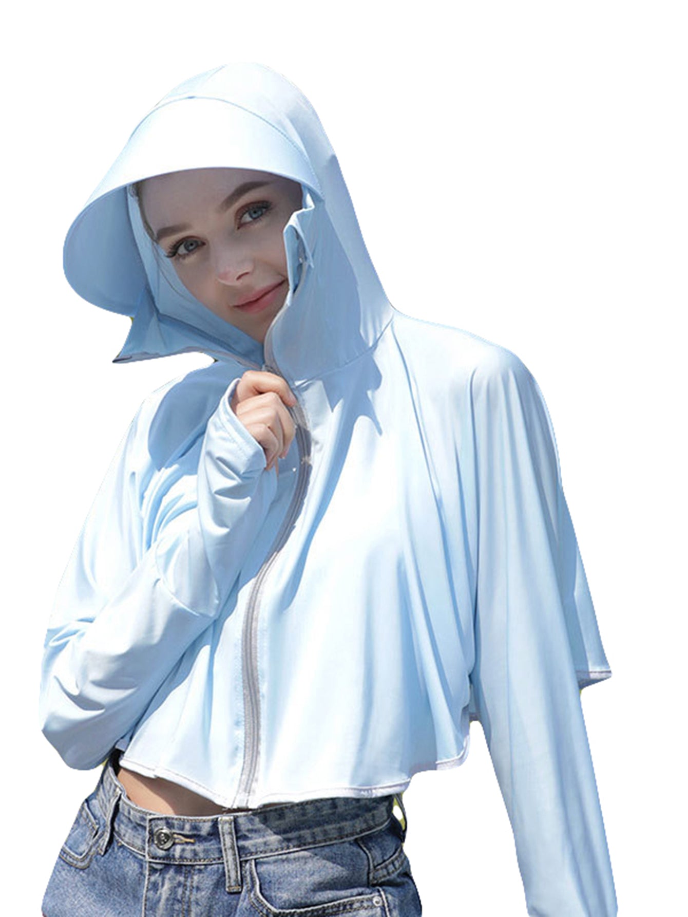 Sun protection clothing UPF50+ widen hat brim UV protection ice silk cycling shawl thumb holes hooded jacket