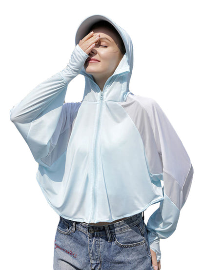 Sun protection clothing UPF50+ widen hat brim UV protection ice silk cycling shawl thumb holes hooded jacket