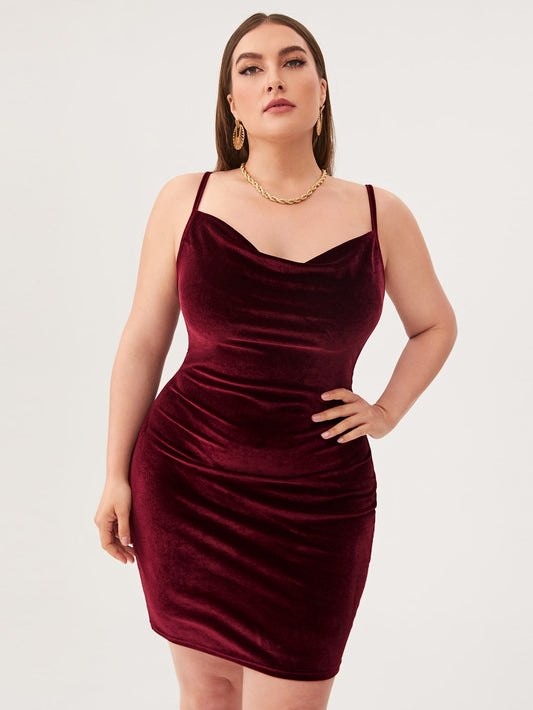 Plus Cowl Neck Velvet Bodycon Dress