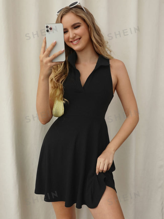 EZwear Solid Fit & Flare Dress