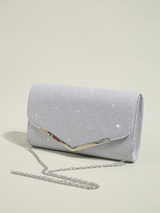 Glitter Clutch Purse Evening Envelope Handbag With Detachable Chain Strap