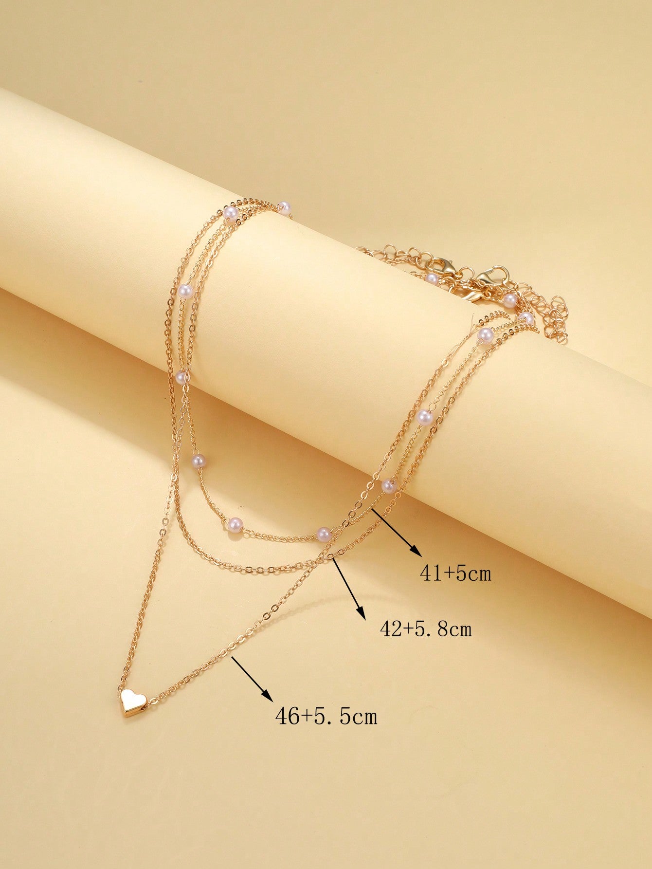 3pcs Simple Heart & Faux Pearl Necklace Set