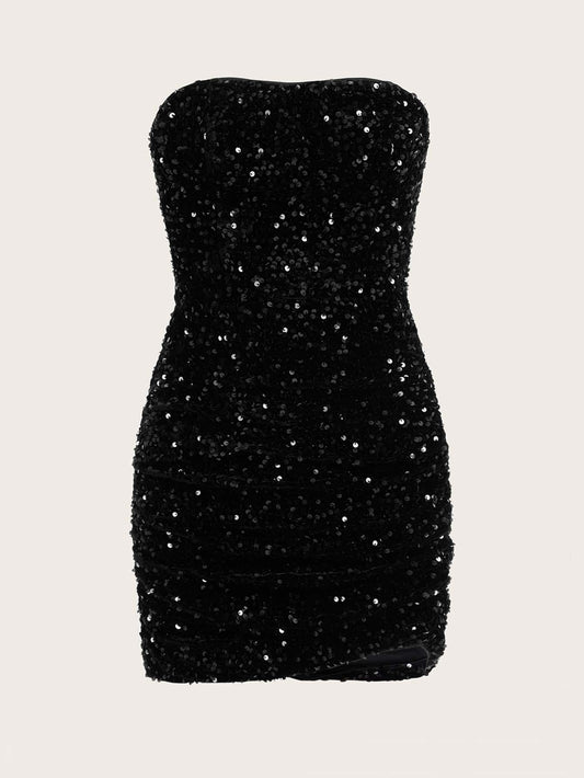 Sequined Backless Tube Mini Bodycon Dress